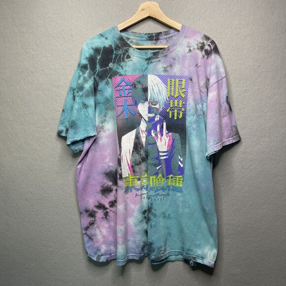 Tokyo Ghoul Anime Ken Kaneki Split Face Tie Dye T Shirt Size L - Picture 1 of 9